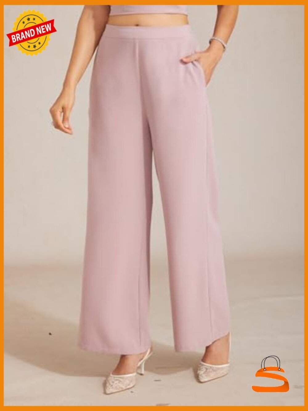 Wide Leg Palazzo Pants Elastic Waist Dressy Casual Work Slacks with Pockets - Picture 2 of 7